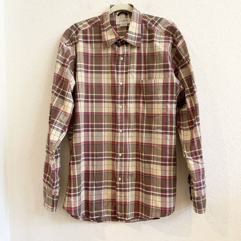 J Crew Men's Button Down Shirt Plaid Multicolor 100% Cotton‎ Long Sleeve Size L